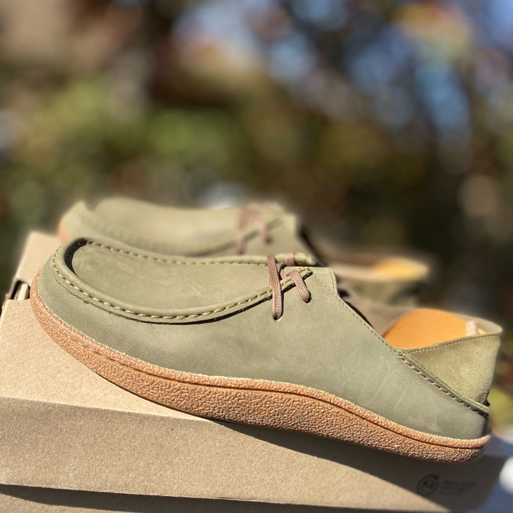 Clarks Men Pilton Wallabee Leather Shoes, US 11.5, Dark Olive Nubuck, New